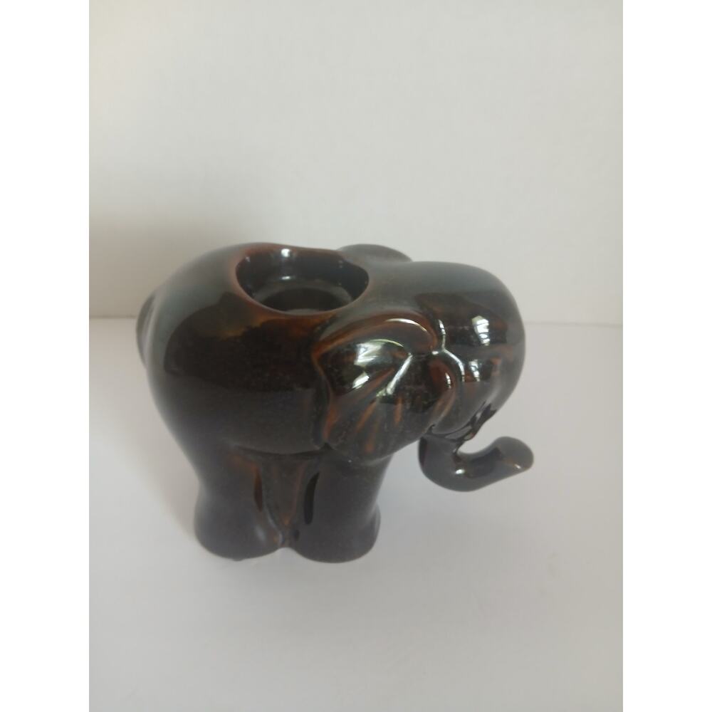 Glazed Ceramic Brown Beige Elephant Tea candle Holder